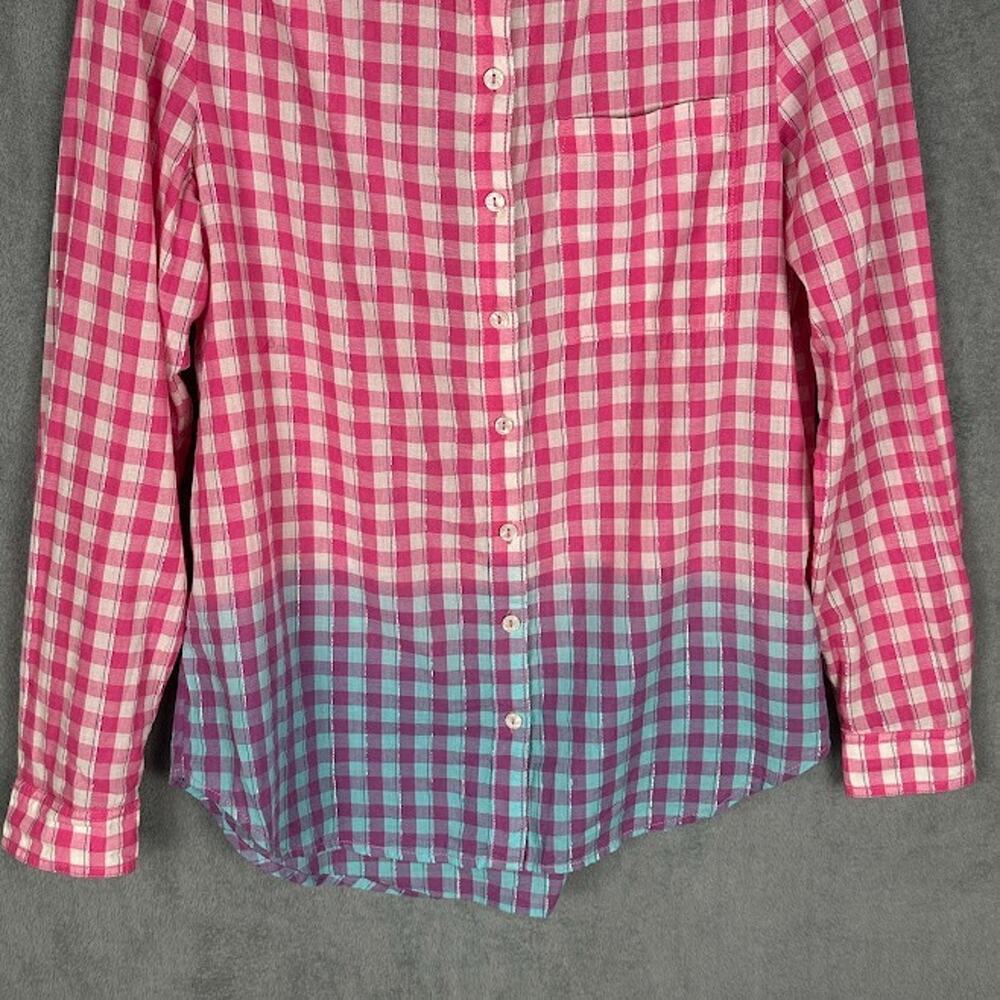 Anthropologie Pilcro Top Womens Small Pink Blue Plaid Ombre Relaxed Button Up - Picture 4 of 13